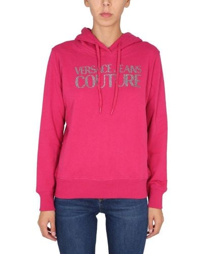 Versace Jeans Couture Logo Glitter Fuchsia Hoodie - Red