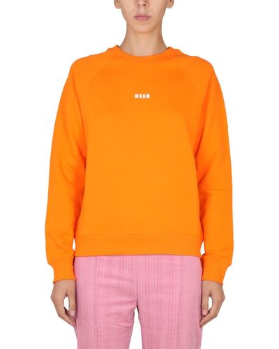 MSGM Cotton Sweatshirt With Micro Logo - Orange