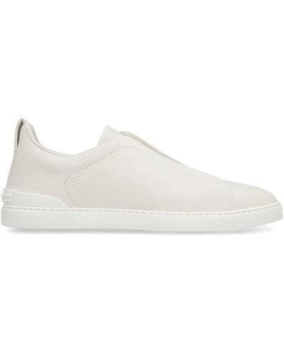 ZEGNA Triple Stitch Leather Sneakers - White