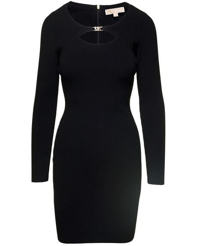 Michael Kors Empire Hw Cutout Rib Dress - Black