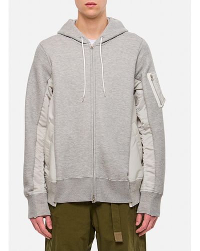 Sacai Sweatshirt With Nylon Twill Hoodie - Grey