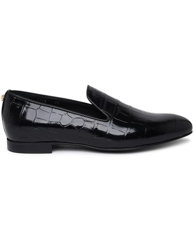 Versace Crocodile-effect Leather Loafers - Black