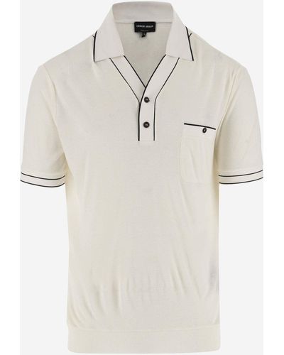 Giorgio Armani Wool And Viscose Blend Polo Shirt - Natural