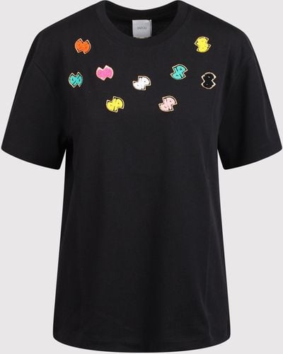 Patou Cotton T-Shirt With Colorful Embroidered Logos - Black