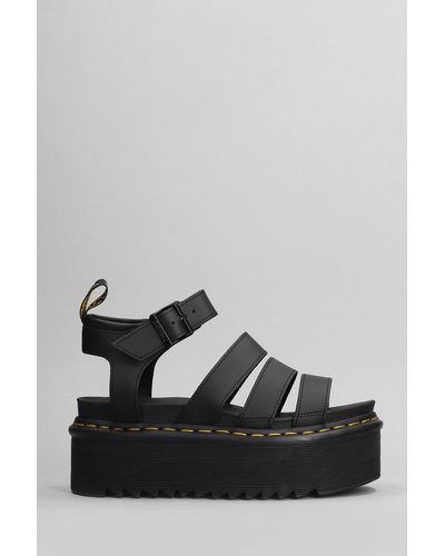 Dr. Martens Blaire Quad Wedges In Black Leather - Grey