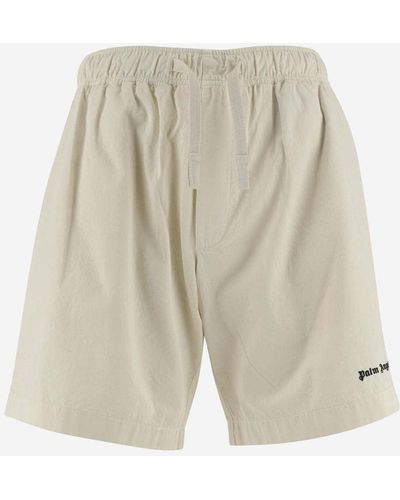 Palm Angels Cotton Short Trousers With Logo - Natural