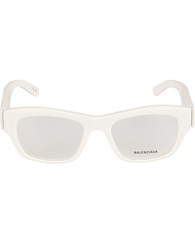 Balenciaga Square Frame Logo Sided Glasses - White