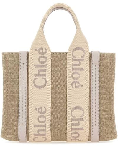 Chloé Linen Small Woody Shopping Bag - Natural