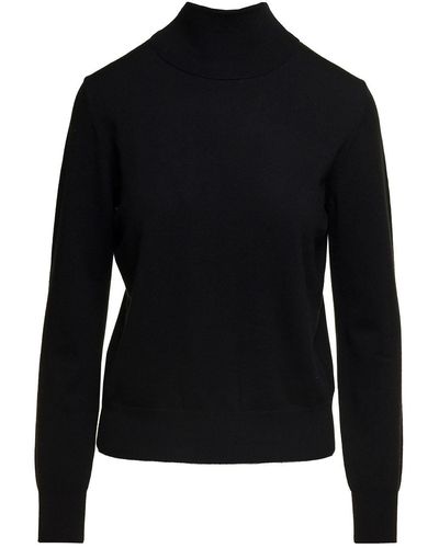 P.A.R.O.S.H. Black Mock Neck Sweatshirt With Long Sleeves In Wool Blend Woman