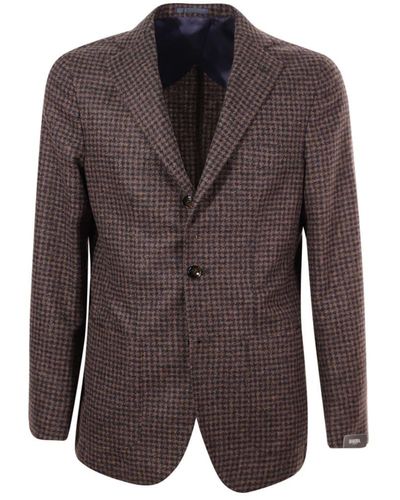 Barba Napoli Single Breasted Houndstooth Jacket - Brown