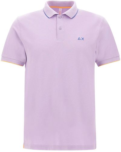 Sun 68 Small Stripe Cotton Polo Shirt - Purple