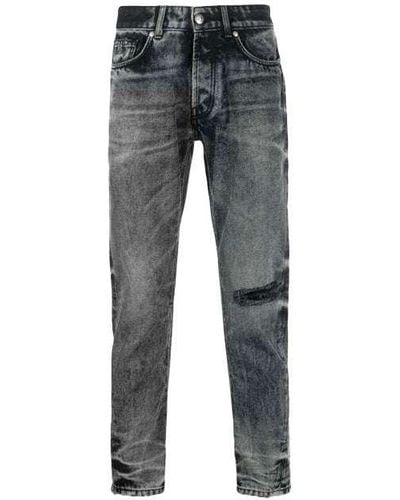 John Richmond Slim Jeans With Rips On The Front And Print On The Back - Gray