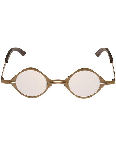 Rigards Leather Detail Round Glasses - Natural