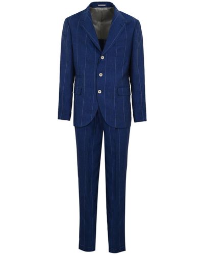 Brunello Cucinelli Pinstriped Linen Suit - Blue