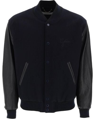 Golden Goose Aleandro Bomber Jacket With Leather Sleeves - Blue