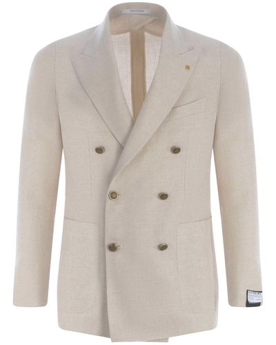 Tagliatore Double-Breasted Jacket Made Of Virgin Wool And Linen Blend - White