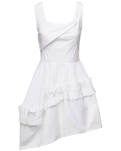 Alexander McQueen Mini Asymmetric Dress With Oversize Ruche In Cotton - White