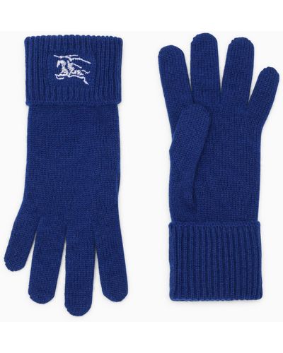 Burberry Cashmere Gloves With Logo - Blue