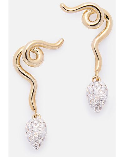 Bea Bongiasca 9K Earrings Vine With Diamonds - White