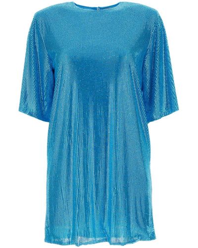 GIUSEPPE DI MORABITO Embellished Mesh T-Shirt Dress - Blue