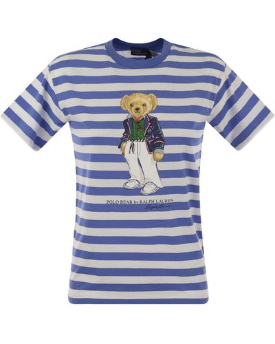 Polo Ralph Lauren Polo Bear Striped Cotton T-Shirt - Blue