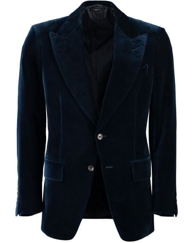 Tom Ford Single-Breasted Velvet Jacket - Blue