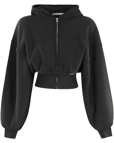 T By Alexander Wang Brand-patch Cropped Cotton-jersey Hoody - Black