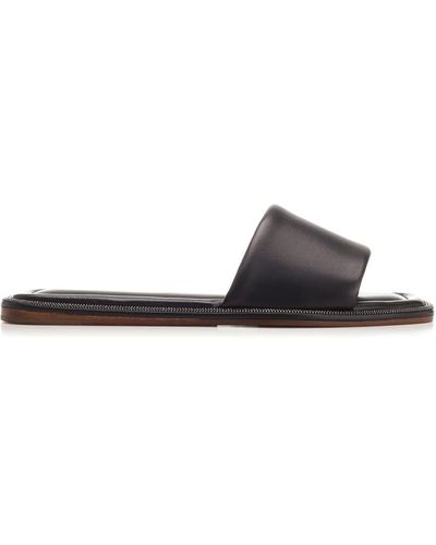 Brunello Cucinelli Low Band Sandal In Black Leather - White