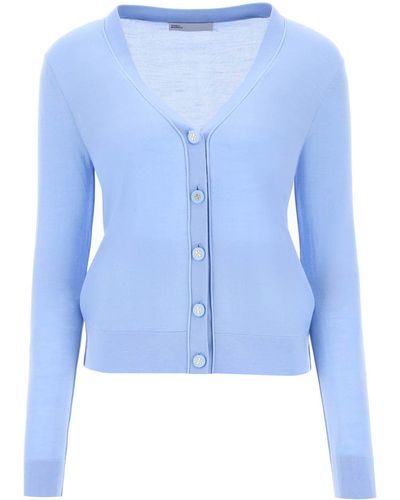 Tory Burch 'simone' Wool And Silk Cardigan - Blue