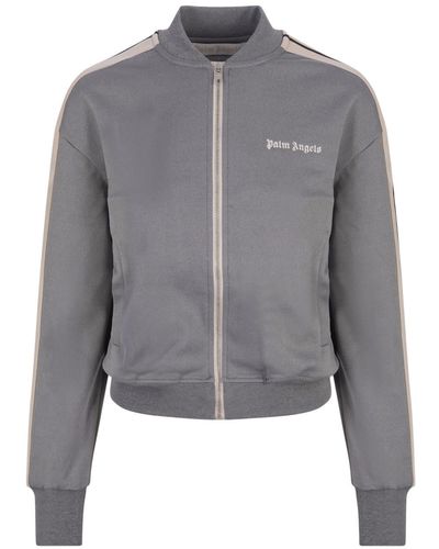 Palm Angels Zip-Up Sweatshirt With Logo - Grey