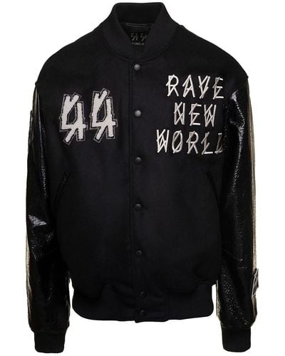44 Label Group Varsity Jacket With Faux Leather Sleeves And Logo Patch - Black