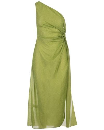 Oséree Lime Lumiere One-Shoulder Midi Dress - Green
