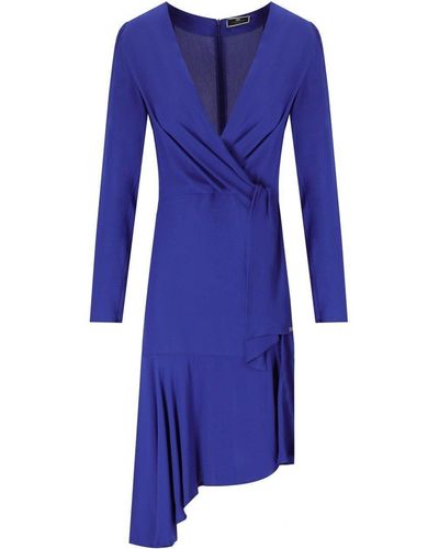 Elisabetta Franchi V-Neck Asymmetric Midi Dress - Blue