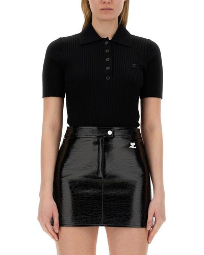Courreges Knitted Polo - Black