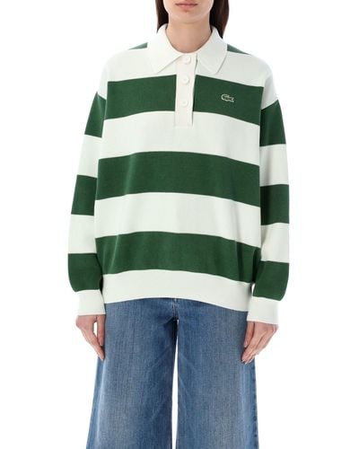 Lacoste Stripe Rib Knit Polo Shirt - Green