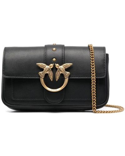 Pinko 'love One Pocket' Shoulder Bag With Logo Patch In Smooth Leather Woman - Black