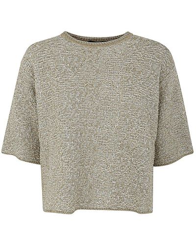 Fabiana Filippi Crewneck Metallic-Threading Knitted T-Shirt - Grey