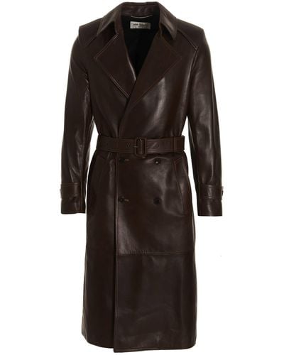 Saint Laurent Double-Breasted Leather Trench Coat - Black