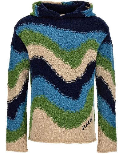 Marni Patterned Hooded Sweater Sweater, Cardigans - Blue