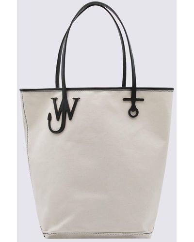 JW Anderson Natural And Black Cotton And Leather Tall Anchor Tote Bag - White
