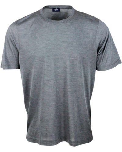 Barba Napoli 100% Luxury Silk Crew-Neck Short-Sleeved T-Shirt With Slits On The Bottom - Gray