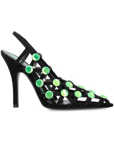 The Attico Grid Slingback Black And Fluo Freen Pump - Green