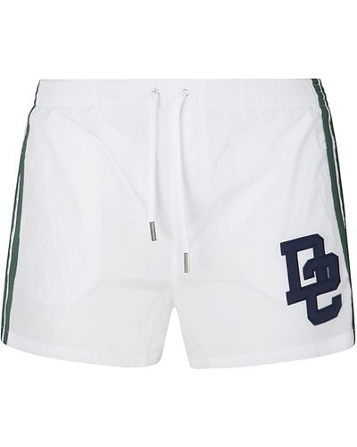 DSquared² Stripe Sided Logo Detail Swim Shorts - White