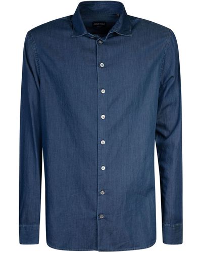 Giorgio Armani Round Hem Plain Shirt - Blue