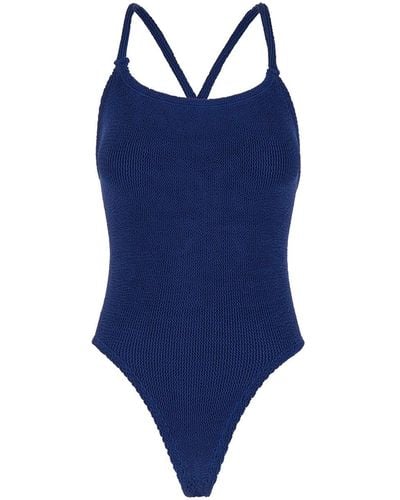 Hunza G Bette One-Piece Swimsuit With Crisscross Straps - Blue