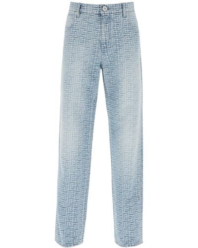 Balmain Straight Monogram Jeans - Blue
