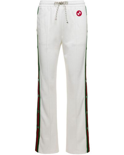 Gucci Tennis Club Jogger Pants With Snap Buttons And Web Detail - Gray