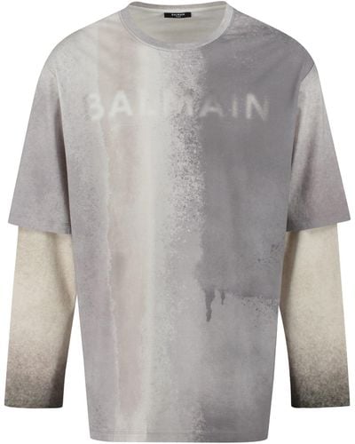 Balmain Cotton Crew-neck T-shirt - Gray
