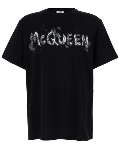 Alexander McQueen T-Shirt With Graffiti Logo Print - Black
