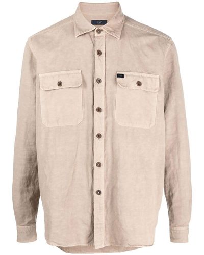 Fay Garment-dyed Over Shirt In Canvas - Natural